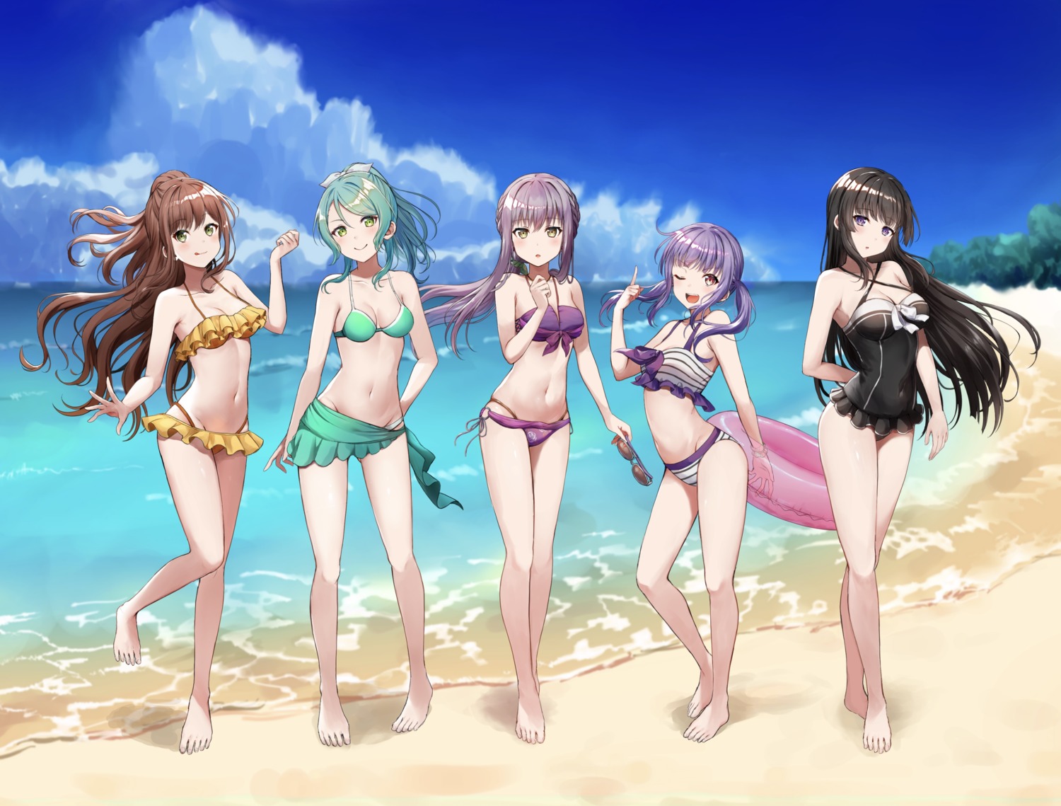 bang_dream!, bang_dream!_episode_of_roselia, bikini, cleavage, hikawa_sayo, imai_lisa, mia_(fai1510), minato_yukina