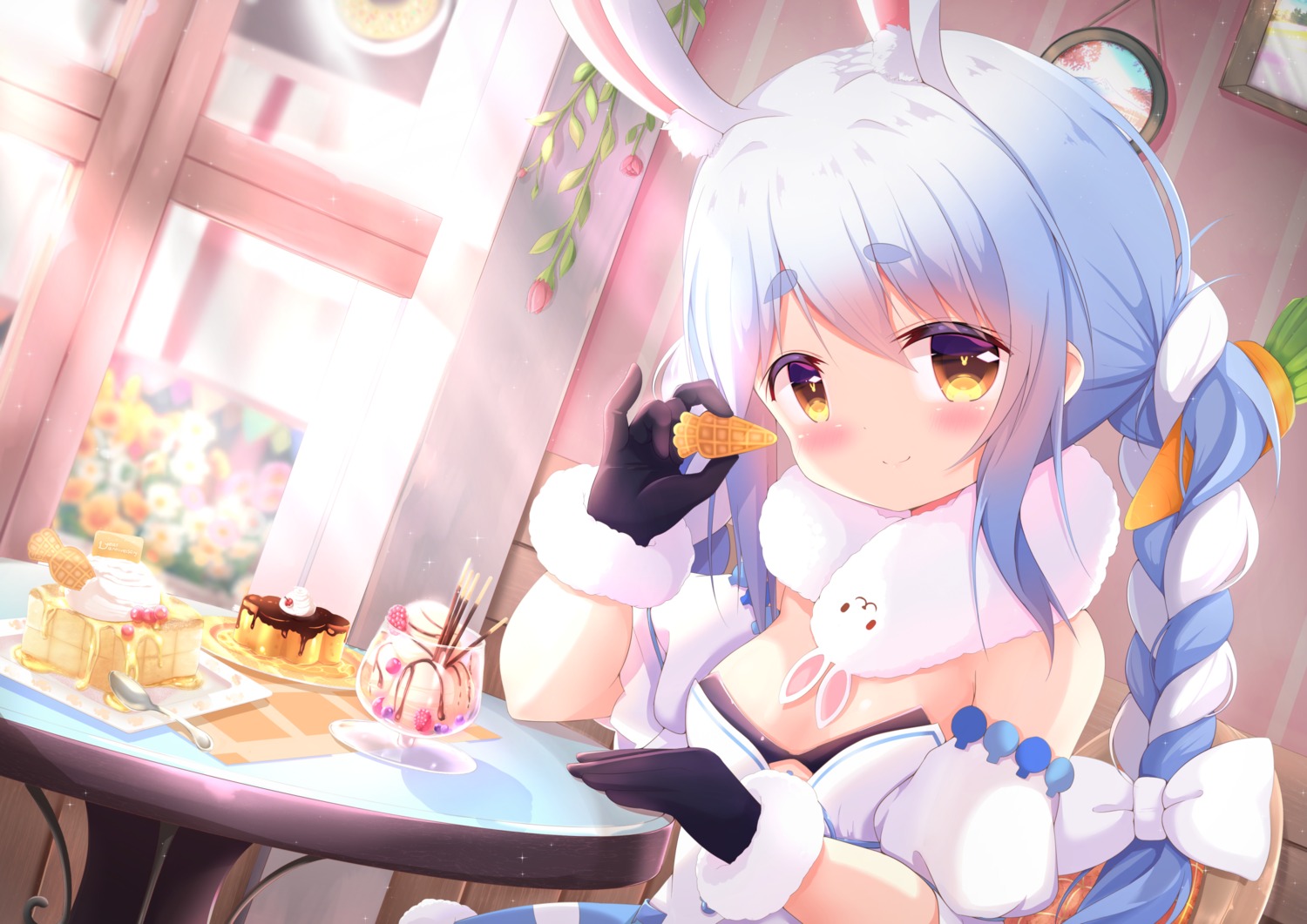 animal_ears, bra, bunny_ears, hololive, kittipat_jituatakul, usada_pekora