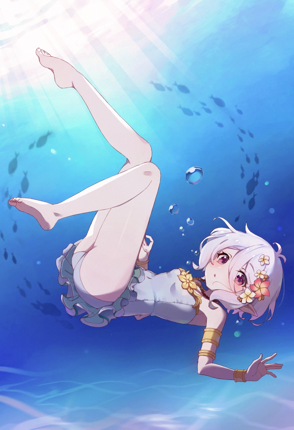 ass, feet, kokkoro, lunia_(artist), pointy_ears, princess_connect!, princess_connect!_re:dive, skirt_lift