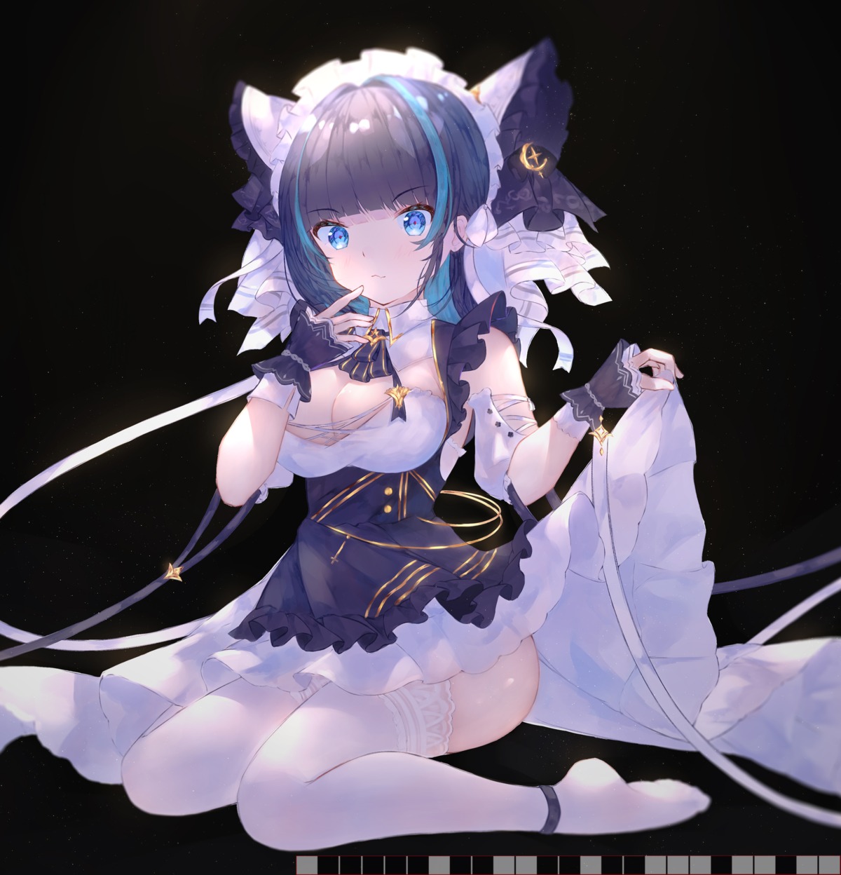 azur_lane, cheshire_(azur_lane), cleavage, maid, naycot, skirt_lift, thighhighs