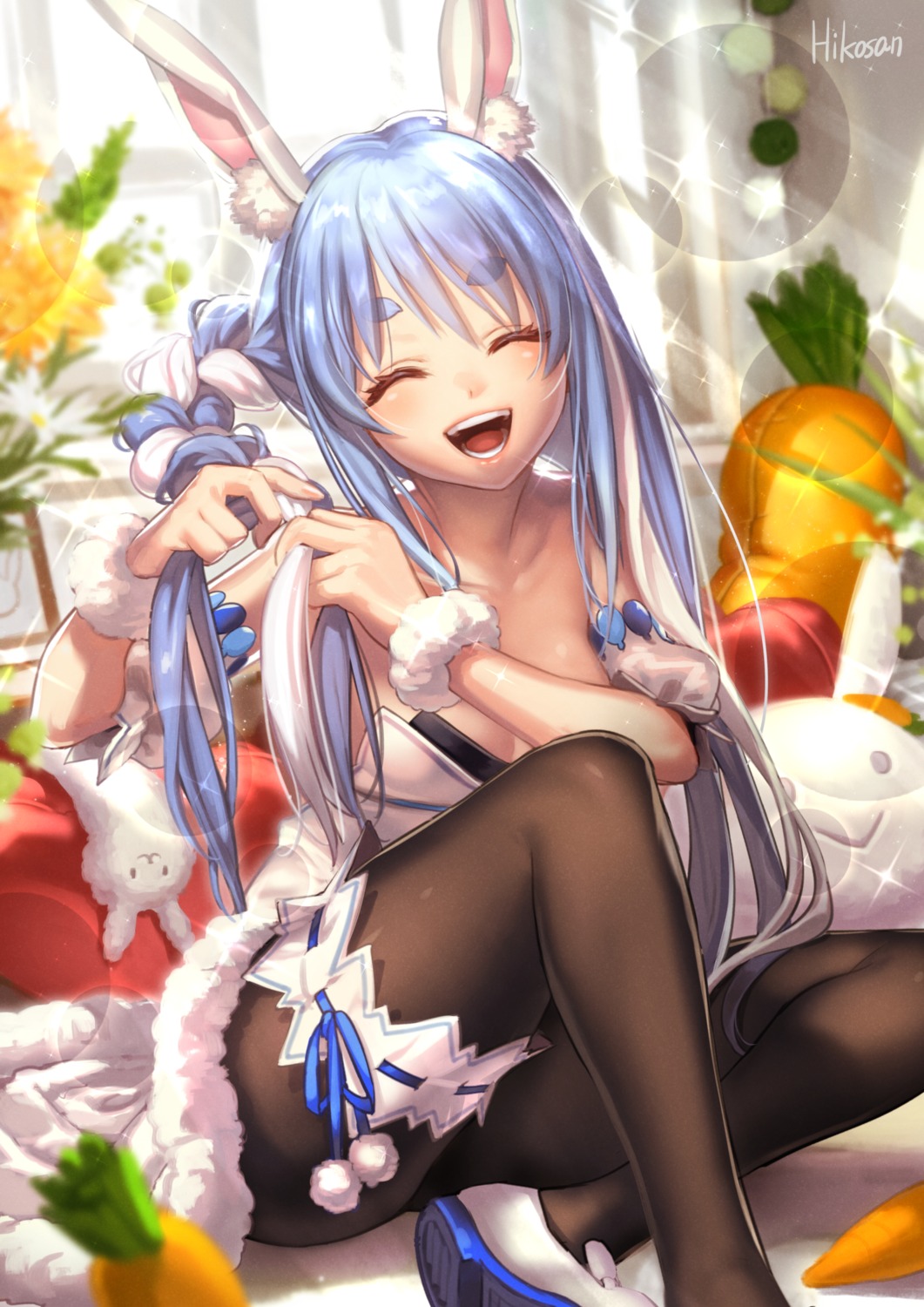 animal_ears, bunny_ears, bunny_girl, garter, hikosan, hololive, pantyhose, usada_pekora
