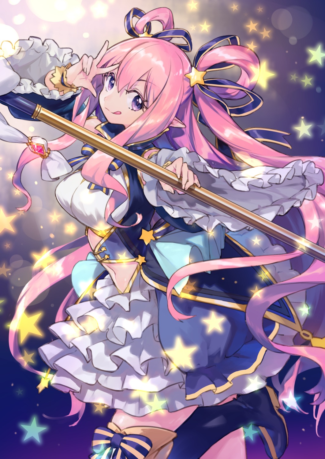 amana_(pocketkey), kashiwazaki_hatsune, pointy_ears, princess_connect!, princess_connect!_re:dive, thighhighs, weapon