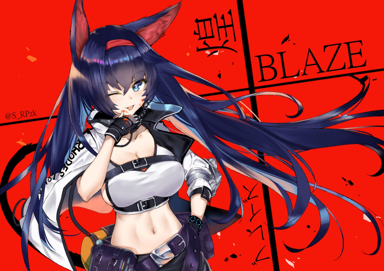 animal_ears, arknights, blaze_(arknights), cleavage, srpzk