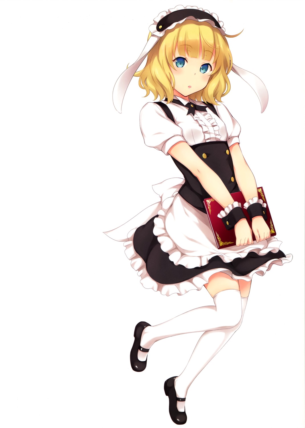 andou_tomoya, animal_ears, bunny_ears, gochuumon_wa_usagi_desu_ka?, kirima_sharo, maid, skirt_lift, thighhighs