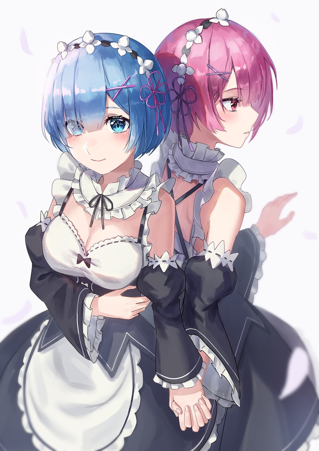 cleavage, im_catfood, maid, ram_(re_zero), re:zero_kara_hajimeru_isekai_seikatsu, rem_(re_zero)