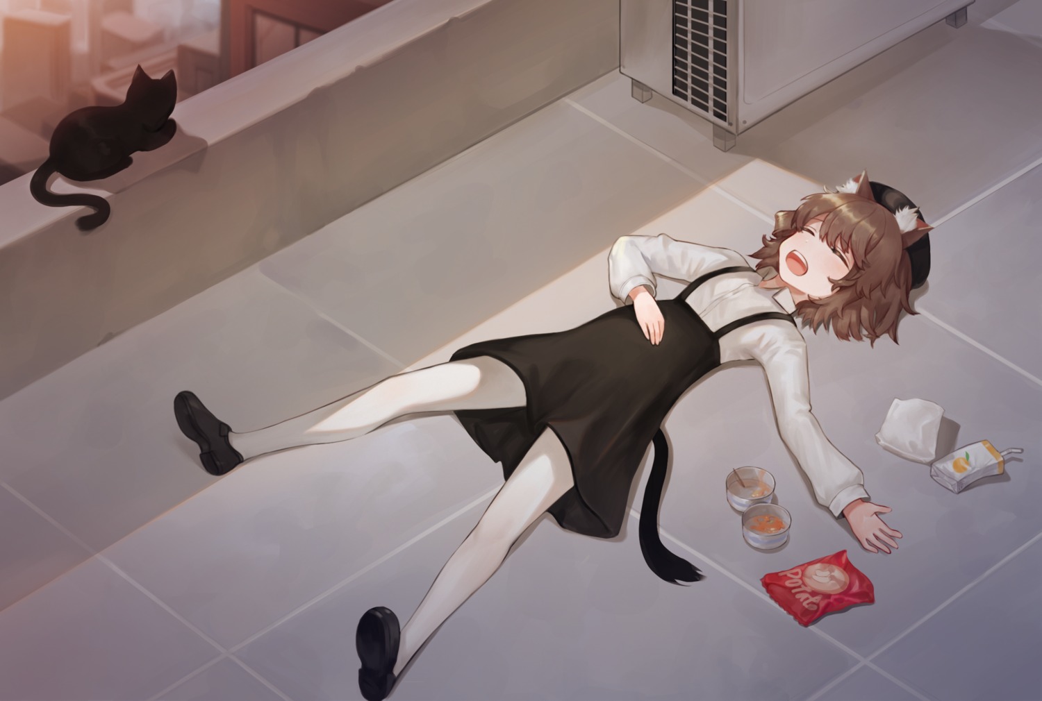 animal_ears, dokomon, hatoba_tsugu, hatoba_tsugu_(character), neko, nekomimi, pantyhose, tail