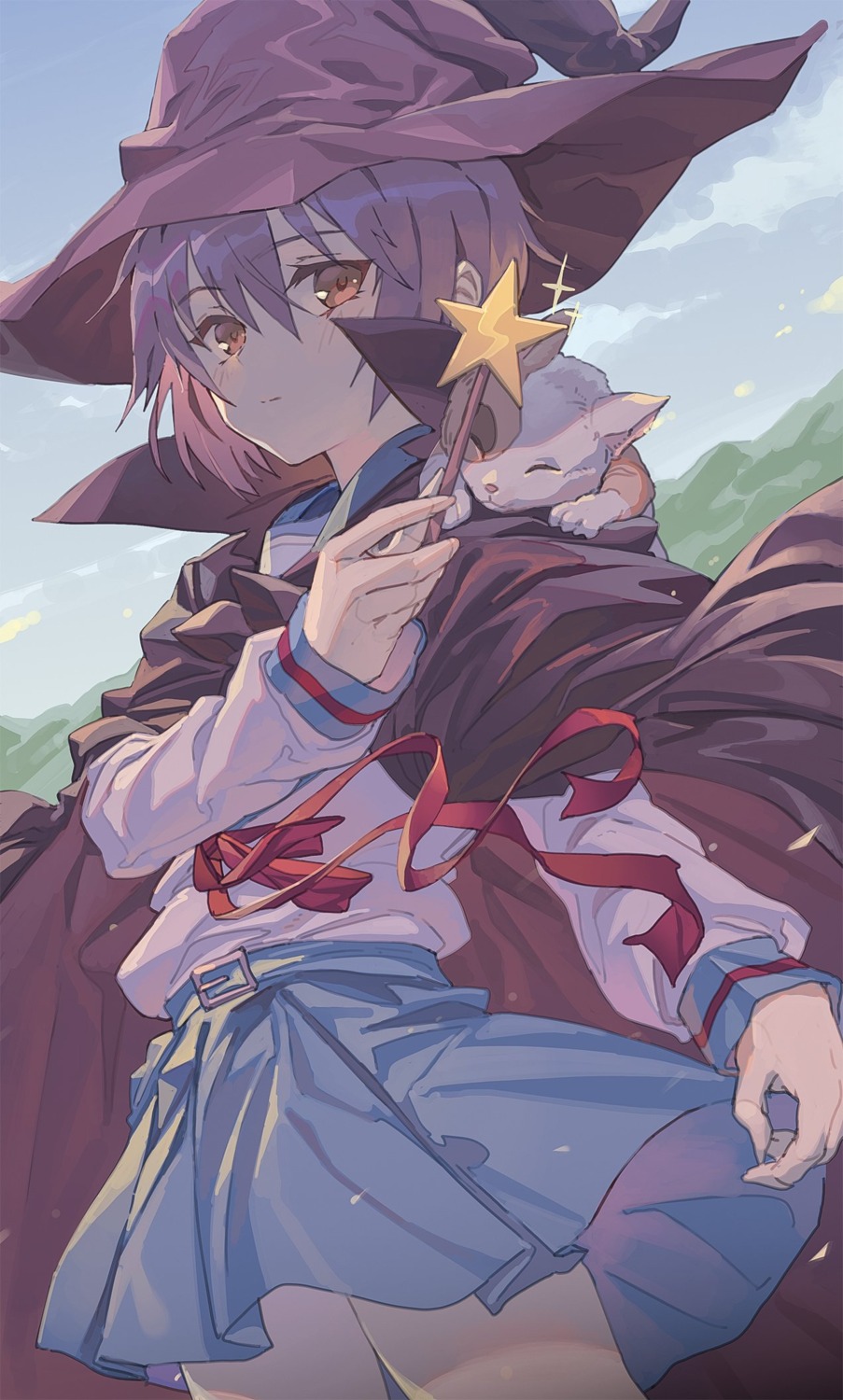 hxxg, nagato_yuki, neko, seifuku, shamisen, skirt_lift, suzumiya_haruhi_no_yuuutsu, witch