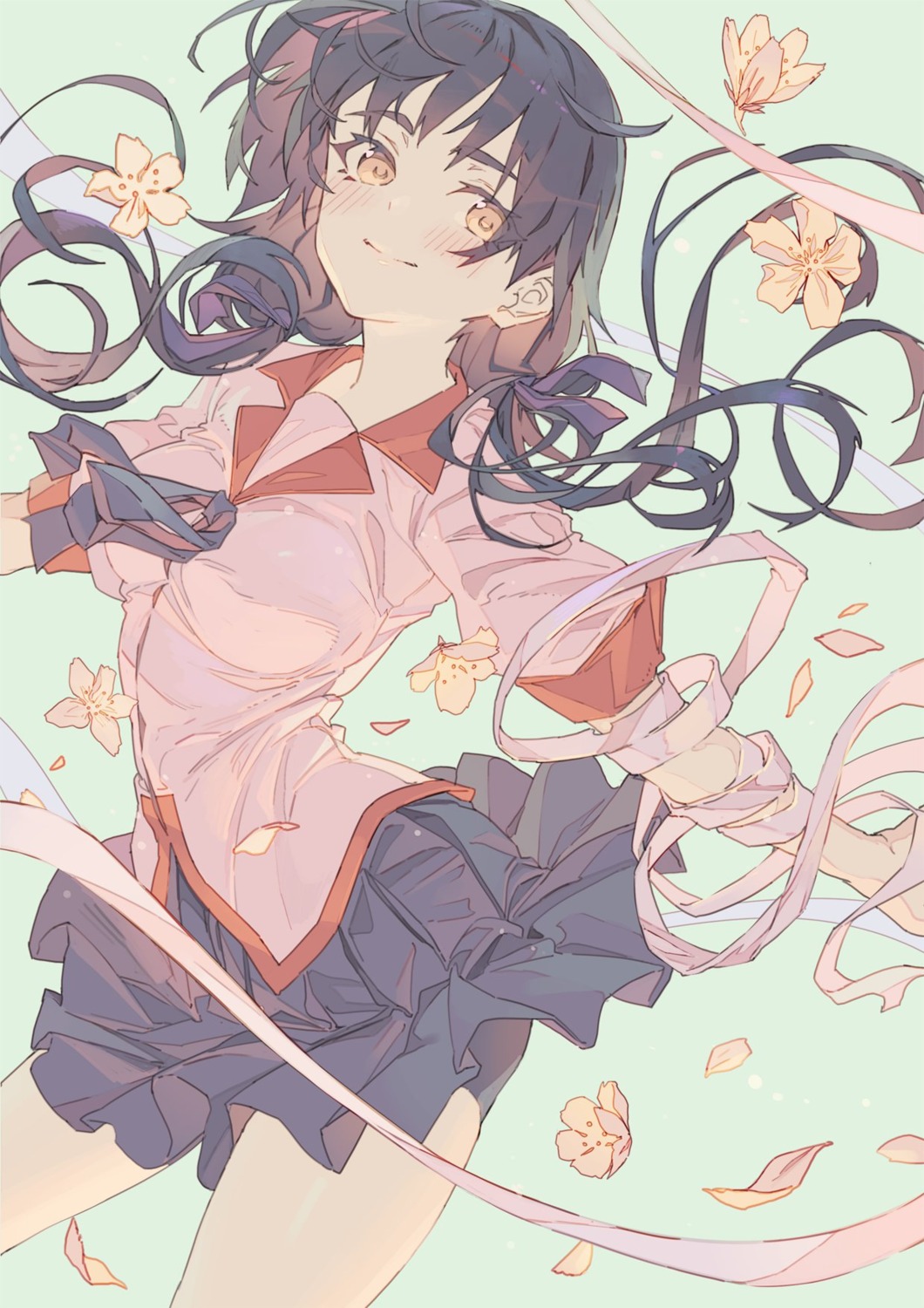 bandages, bike_shorts, hanamonogatari, hxxg, kanbaru_suruga, monogatari_(series), seifuku, skirt_lift