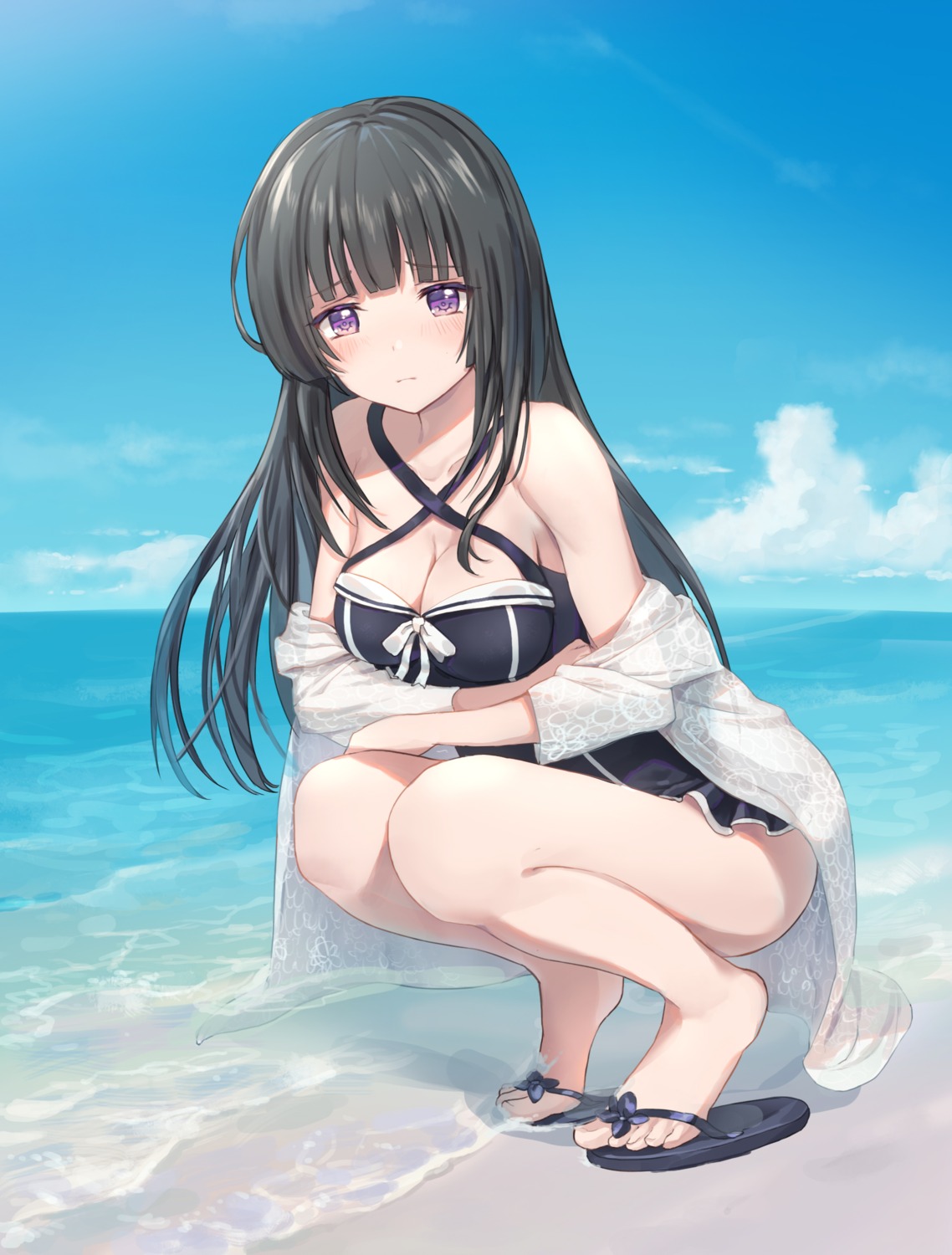 bang_dream!, bang_dream!_episode_of_roselia, breast_hold, cleavage, nogi_momoko, see_through, shirokane_rinko, swimsuits