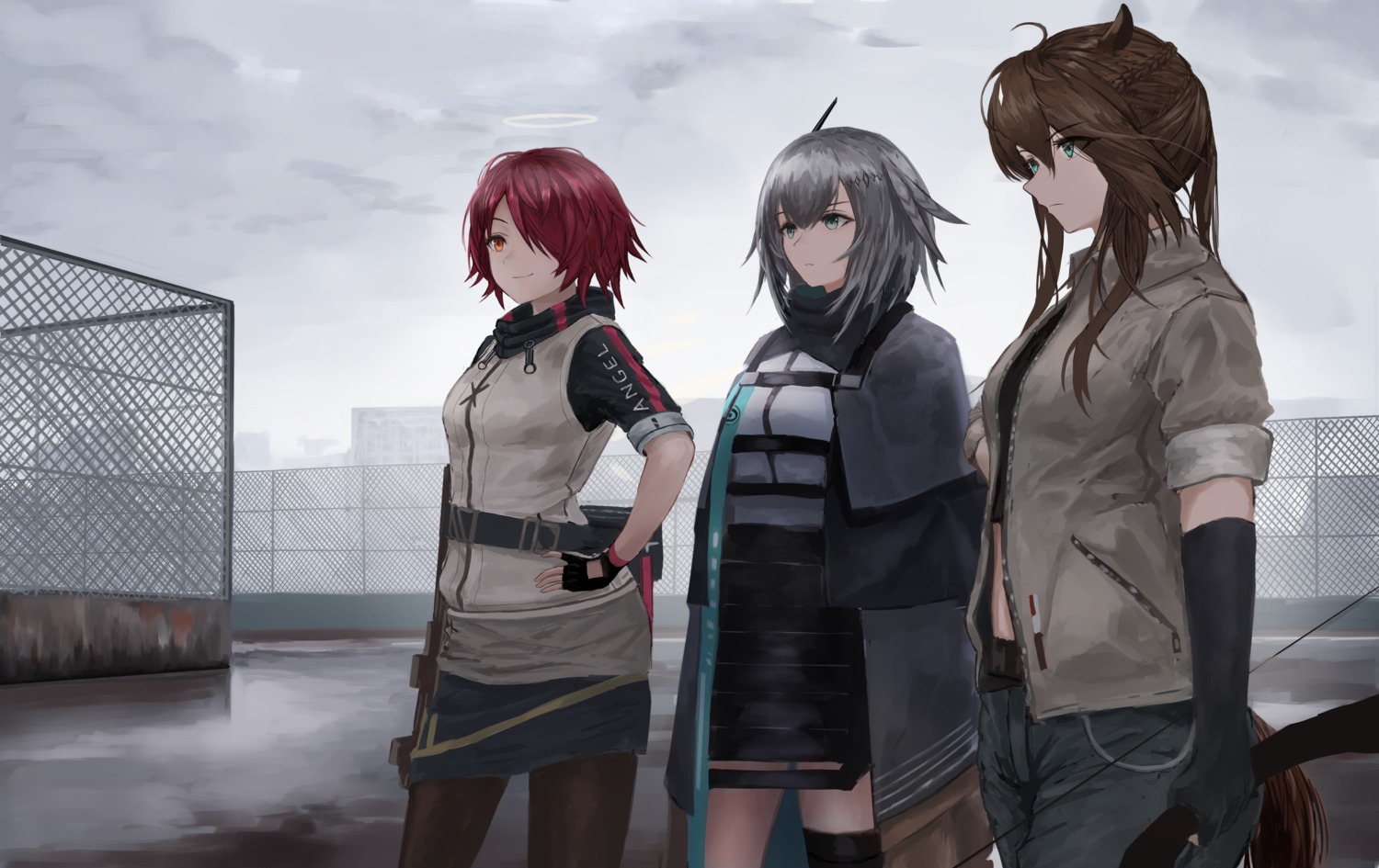 arknights, exusiai_(arknights), greythroat_(arknights), meteorite_(arknights), pantyhose, thighhighs, uzurako, weapon