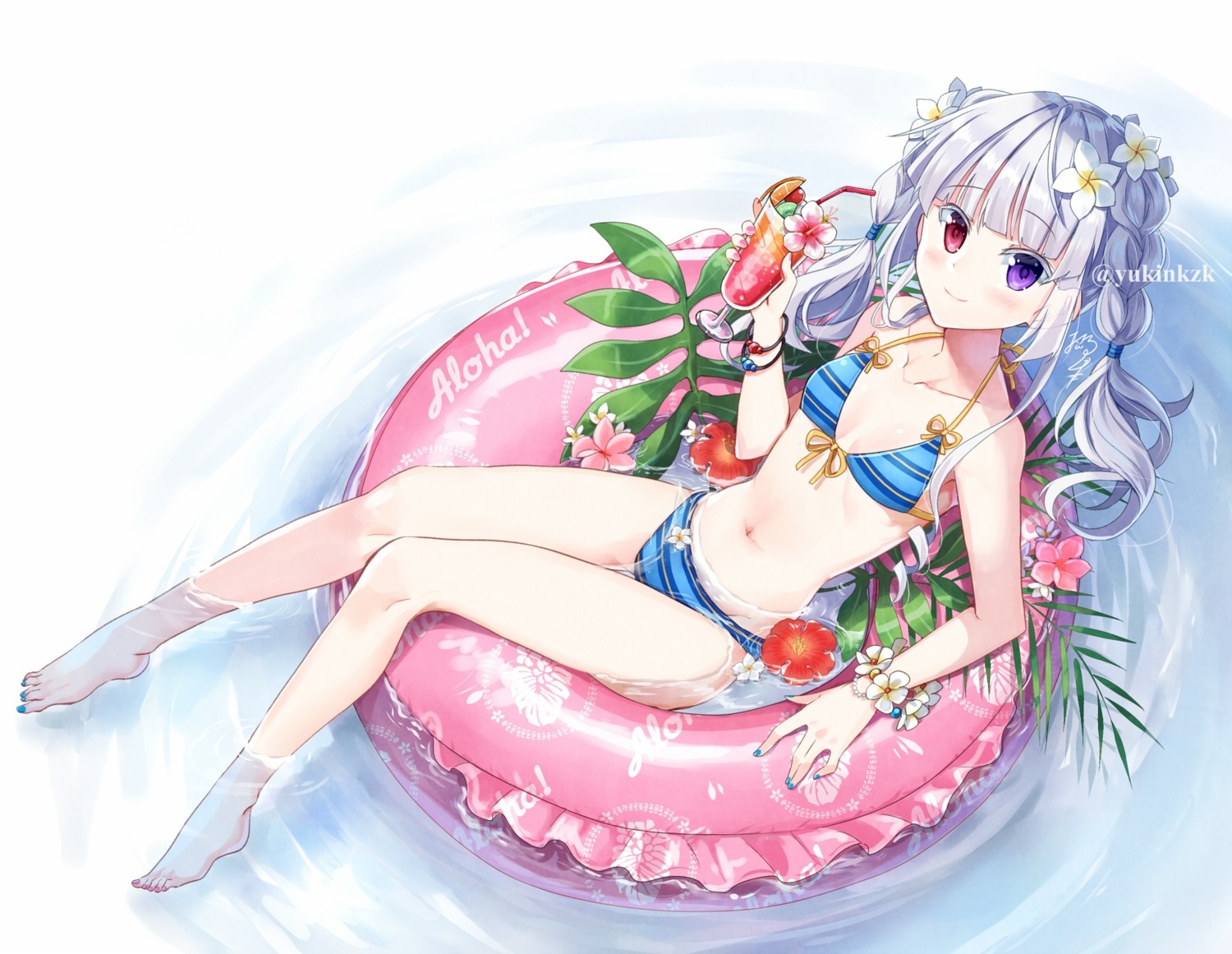 bikini, cleavage, heterochromia, nekozuki_yuki, swimsuits, wet