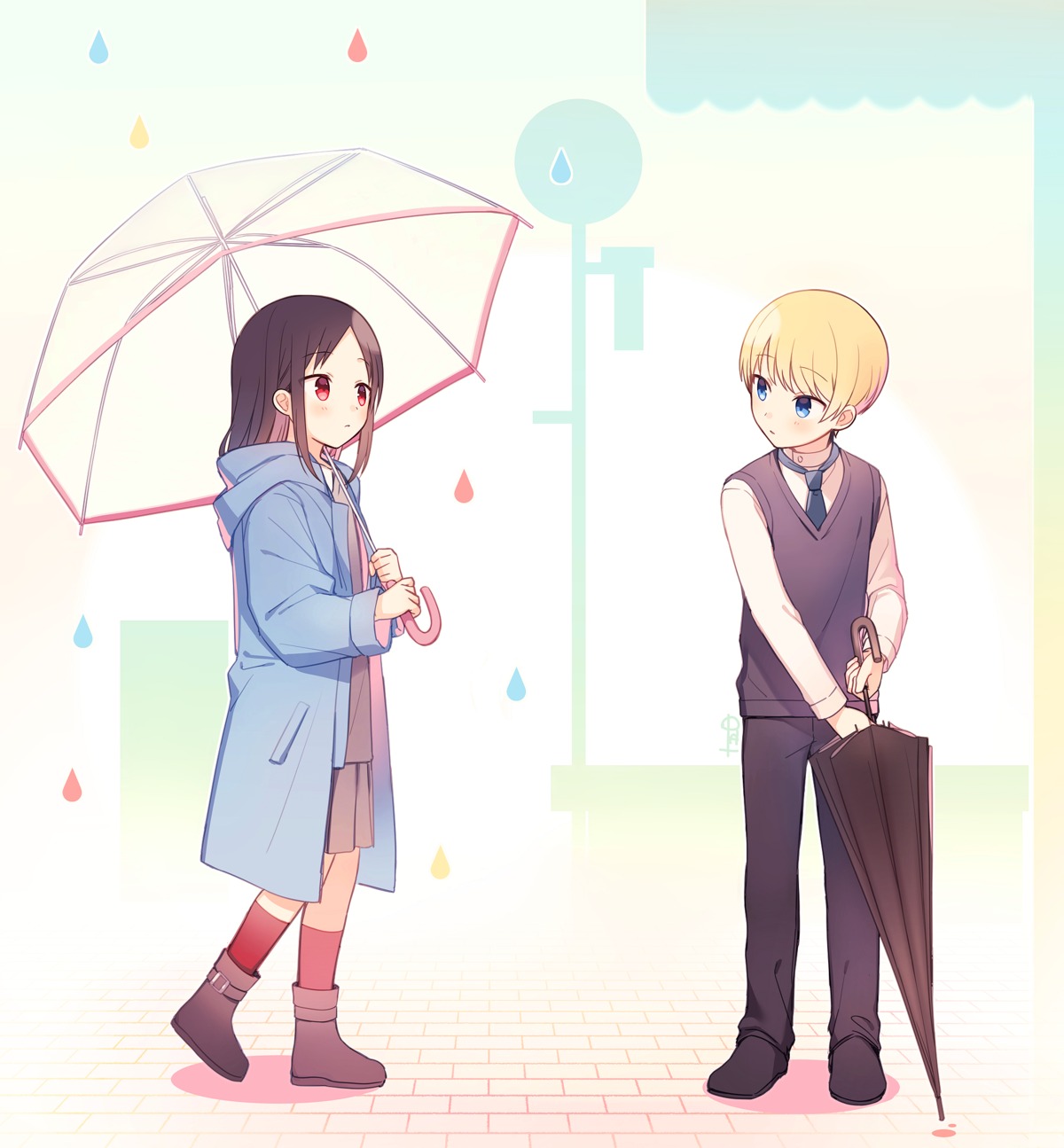 juugonichi_(wheeliex2), kaguya-sama_wa_kokurasetai_~tensai-tachi_no_renai_zunousen~, seifuku, shinomiya_kaguya, shirogane_miyuki, sweater, umbrella