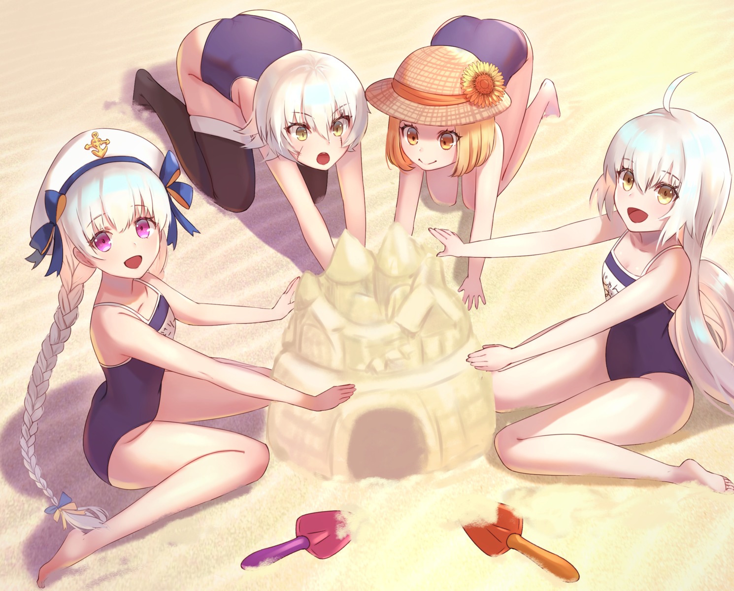 dolce_(dolsuke), fate/grand_order, jack_the_ripper, jeanne_d'arc_alter_santa_lily, nursery_rhyme_(fate/extra), paul_bunyan_(fate), school_swimsuit, swimsuits