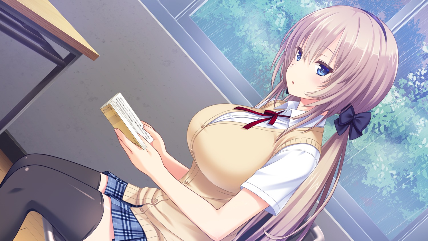 game_cg, nekonyan, prekano, seifuku, serizawa_chisa, sweater, thighhighs, tonari_ni_kanojo_no_iru_shiawase_~two_farce~