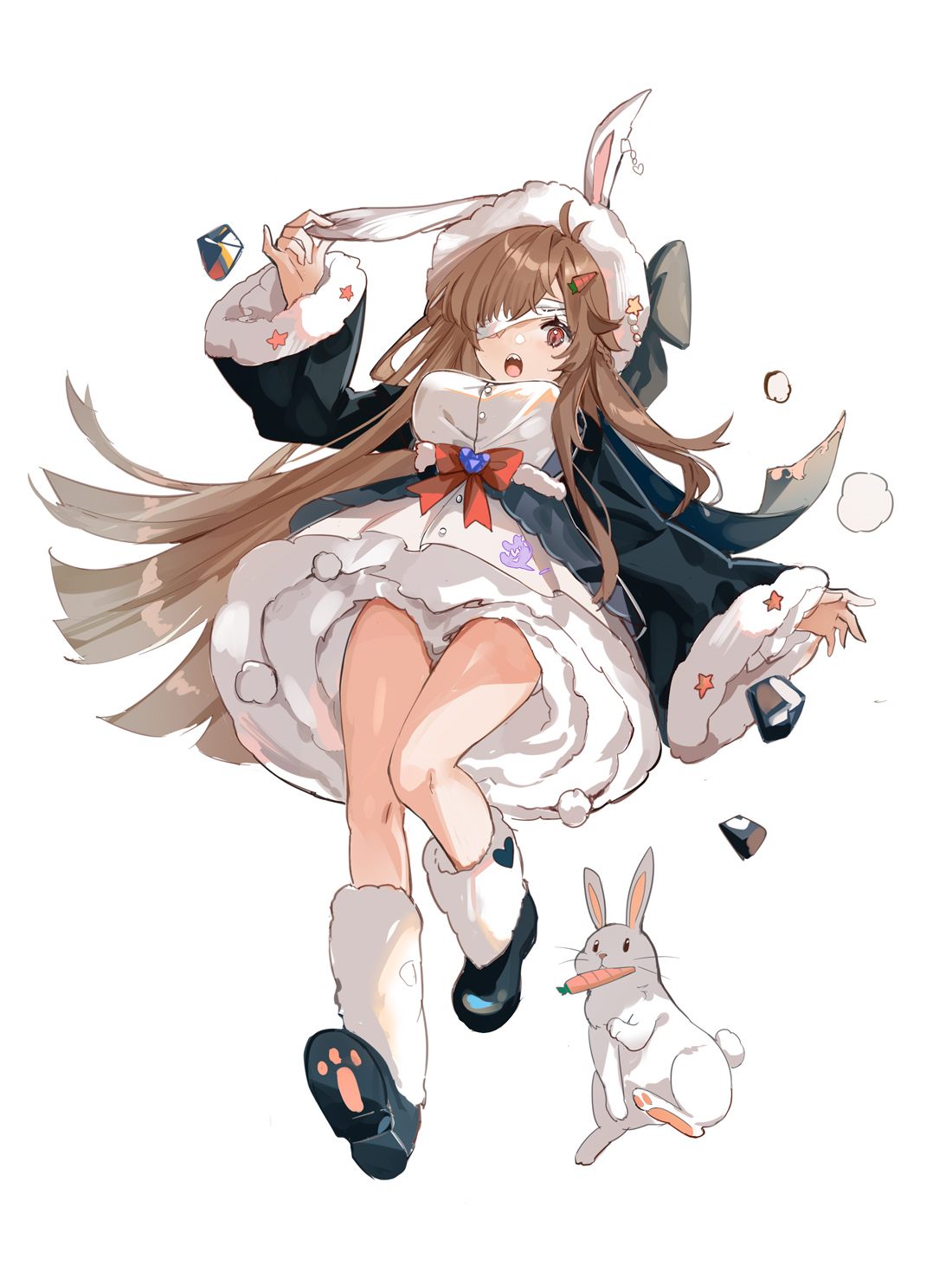 animal_ears, bunny_ears, eyepatch, rero_(bigdoorbig2), skirt_lift
