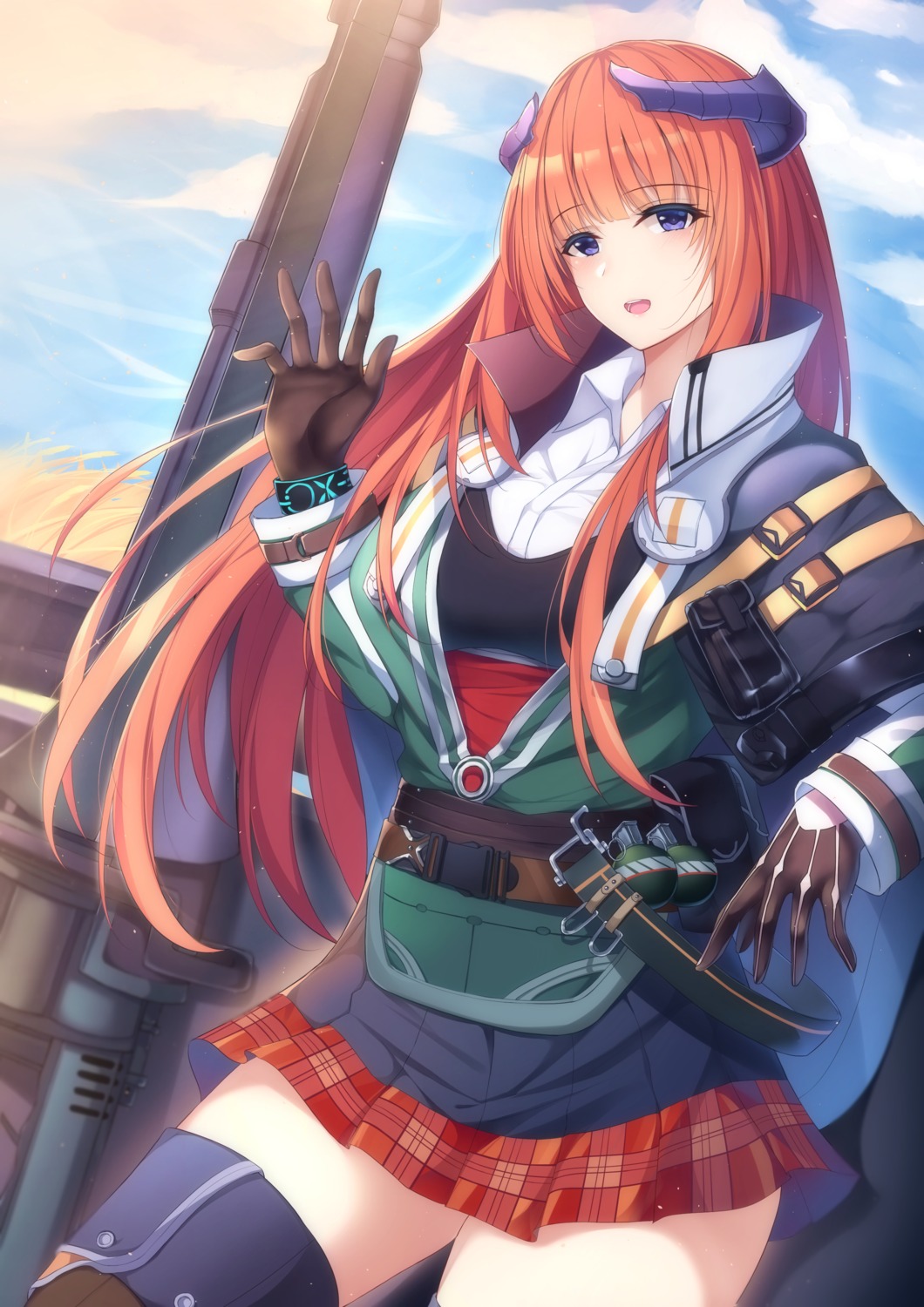 arknights, bagpipe_(arknights), chapter0p, horns, thighhighs