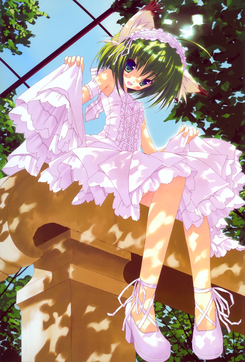 animal_ears, dress, greenwood, heels, lolita_fashion, midori, nekomimi, skirt_lift
