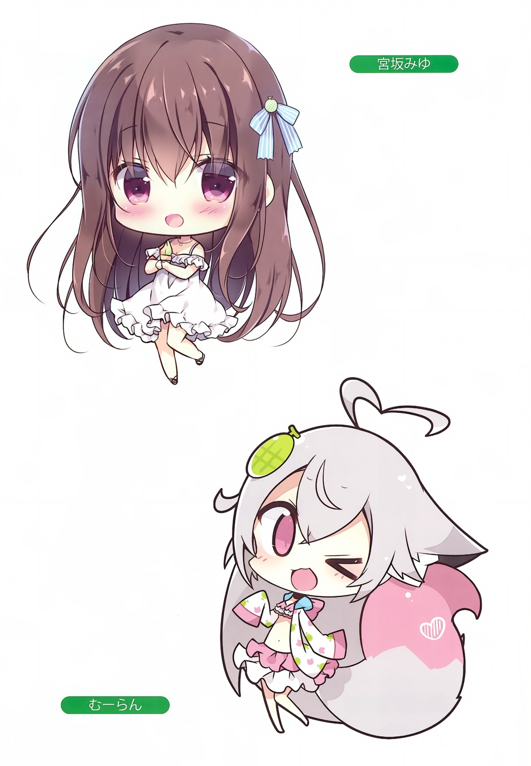 animal_ears, bikini, chibi, dress, melonbooks, miyasaka_miyu, muuran, open_shirt