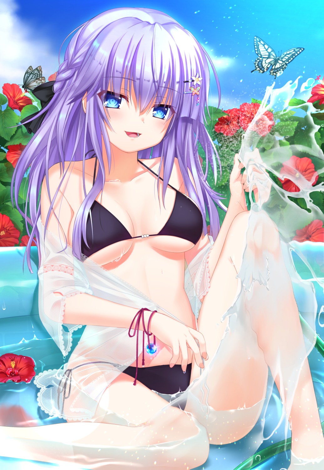 bikini, open_shirt, otou_(otou_san), see_through, sorakado_ai, summer_pockets, swimsuits, wet