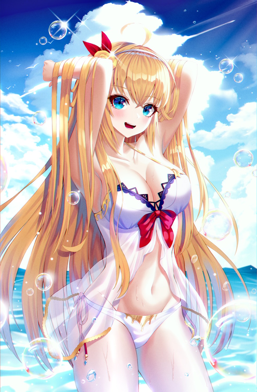 bikini, cleavage, pecorine, princess_connect!, princess_connect!_re:dive, ryon_y0421, see_through, swimsuits