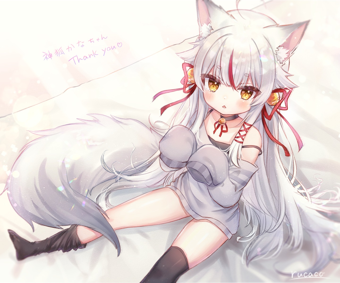 animal_ears, indie_virtual_youtuber, kamiko_kana, kitsune, rucaco, tail, thighhighs