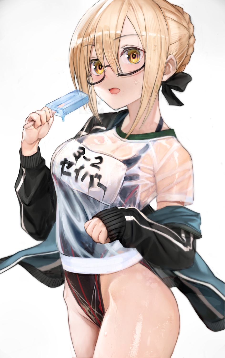 fate/grand_order, gym_uniform, heroine_x_alter, megane, nyatabe, see_through, swimsuits, wet