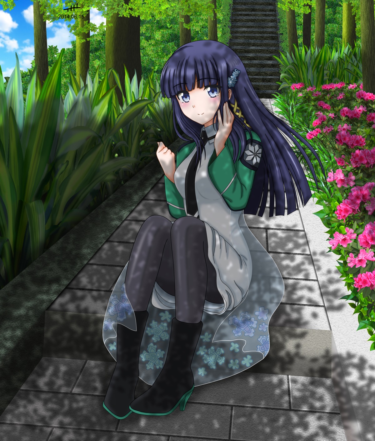 heels, mahouka_koukou_no_rettousei, nihility, pantyhose, seifuku, shiba_miyuki, skirt_lift