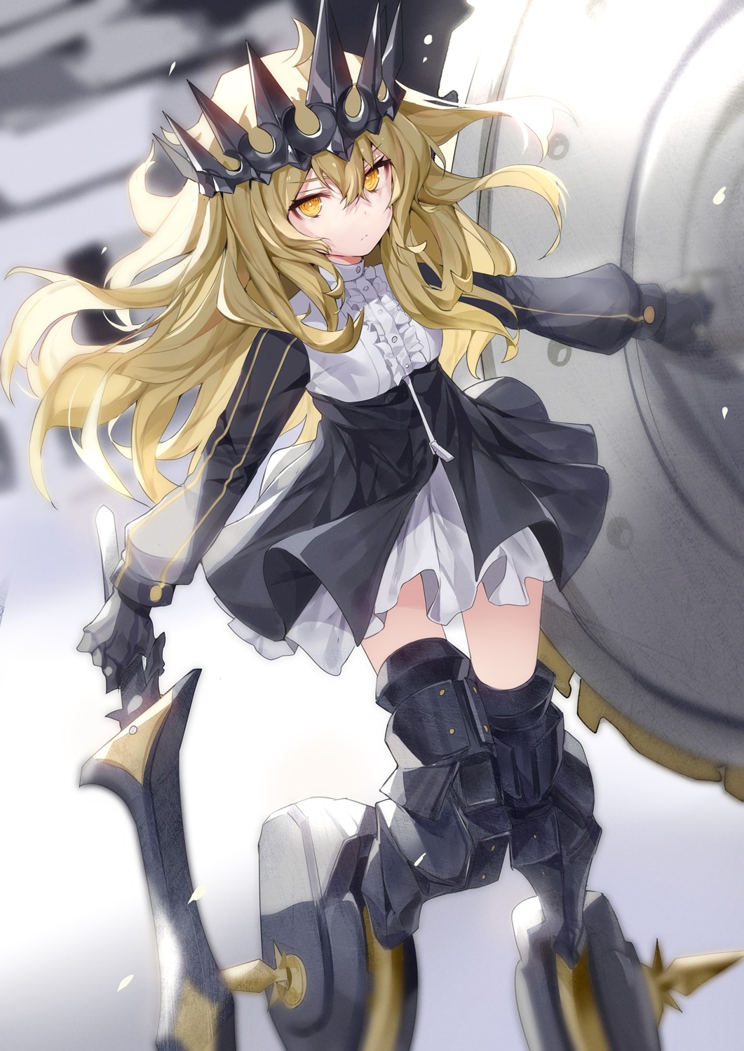 black_rock_shooter, chariot, dress, mecha_musume, ronopu, skirt_lift, sword