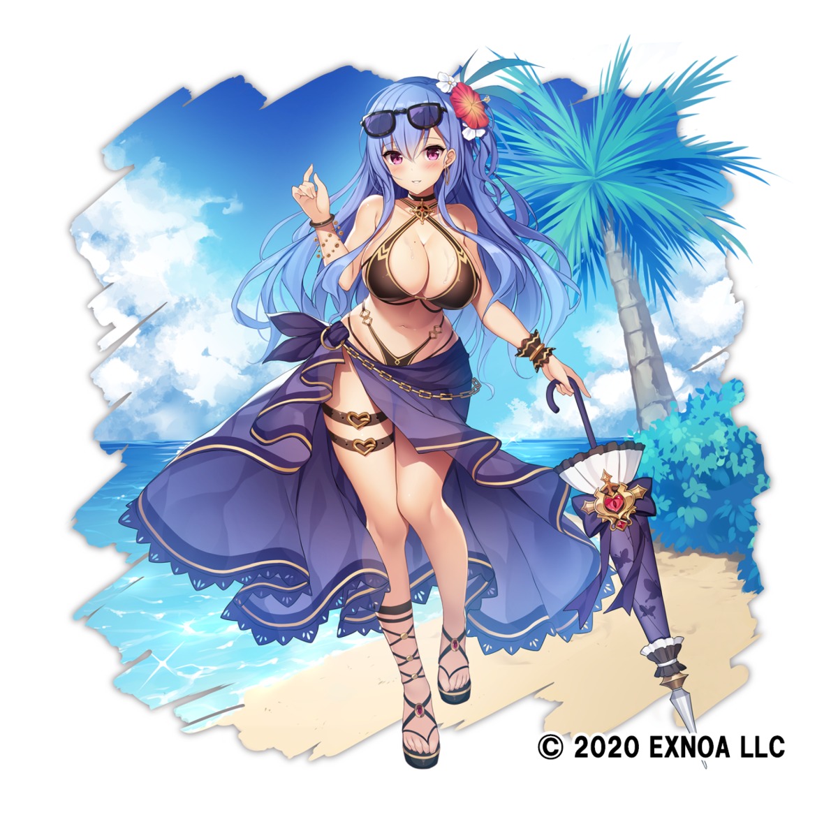 bikini, fortress_girl, garter, megane, see_through, swimsuits, umbrella, xe