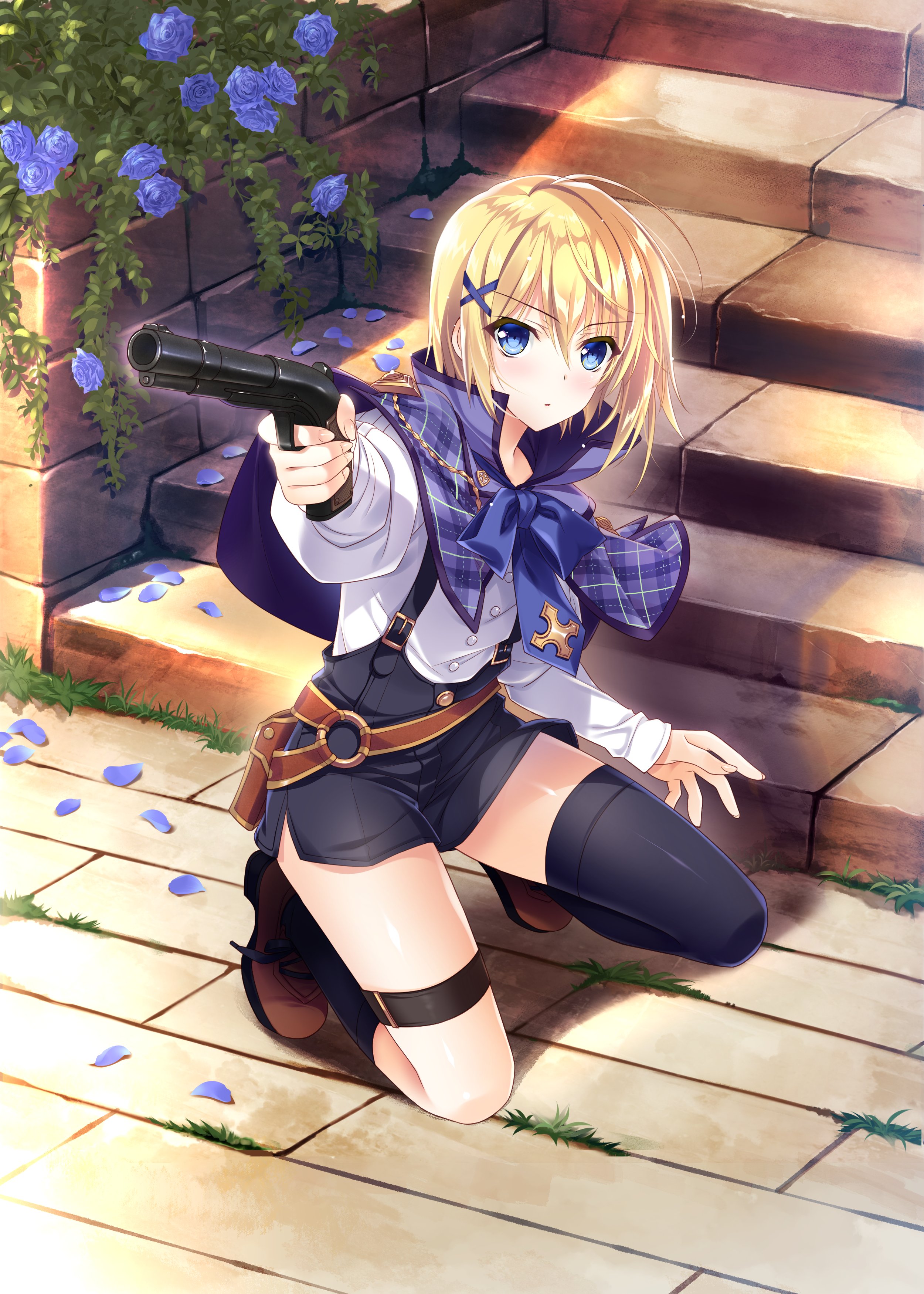 camus_holmes, game_cg, garter, giga_team_baldrhead, gun, senkou_no_clarias, suzuhira_hiro, thighhighs