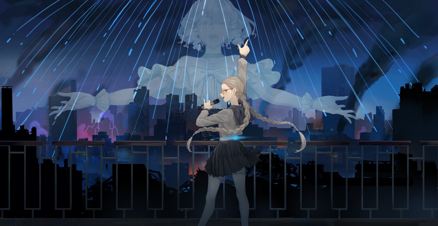 juusan_kihei_bouei_ken, kisaragi_tomi, megane, pantyhose, seifuku, shuang_ye, skirt_lift, sweater