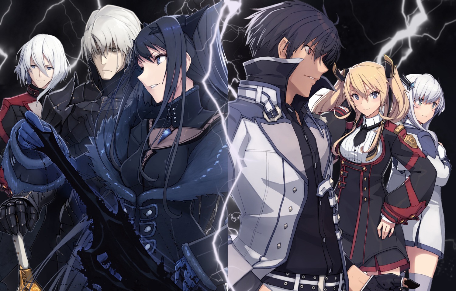 anos_voldigoad, armor, lay_glanzudlii, maou_gakuin_no_futekigousha, misa_reglia, misha_necron, sasha_necron, seifuku, shin_reglia, shizuma_yoshinori, sword, thighhighs