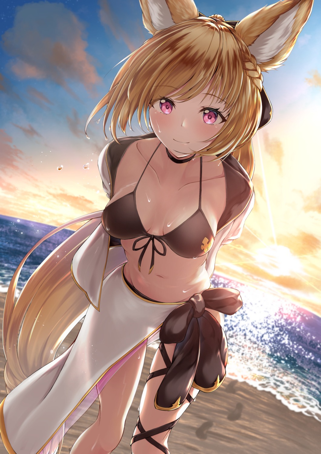 animal_ears, bikini, garter, granblue_fantasy, hisei, open_shirt, swimsuits, yuisis_(granblue_fantasy)