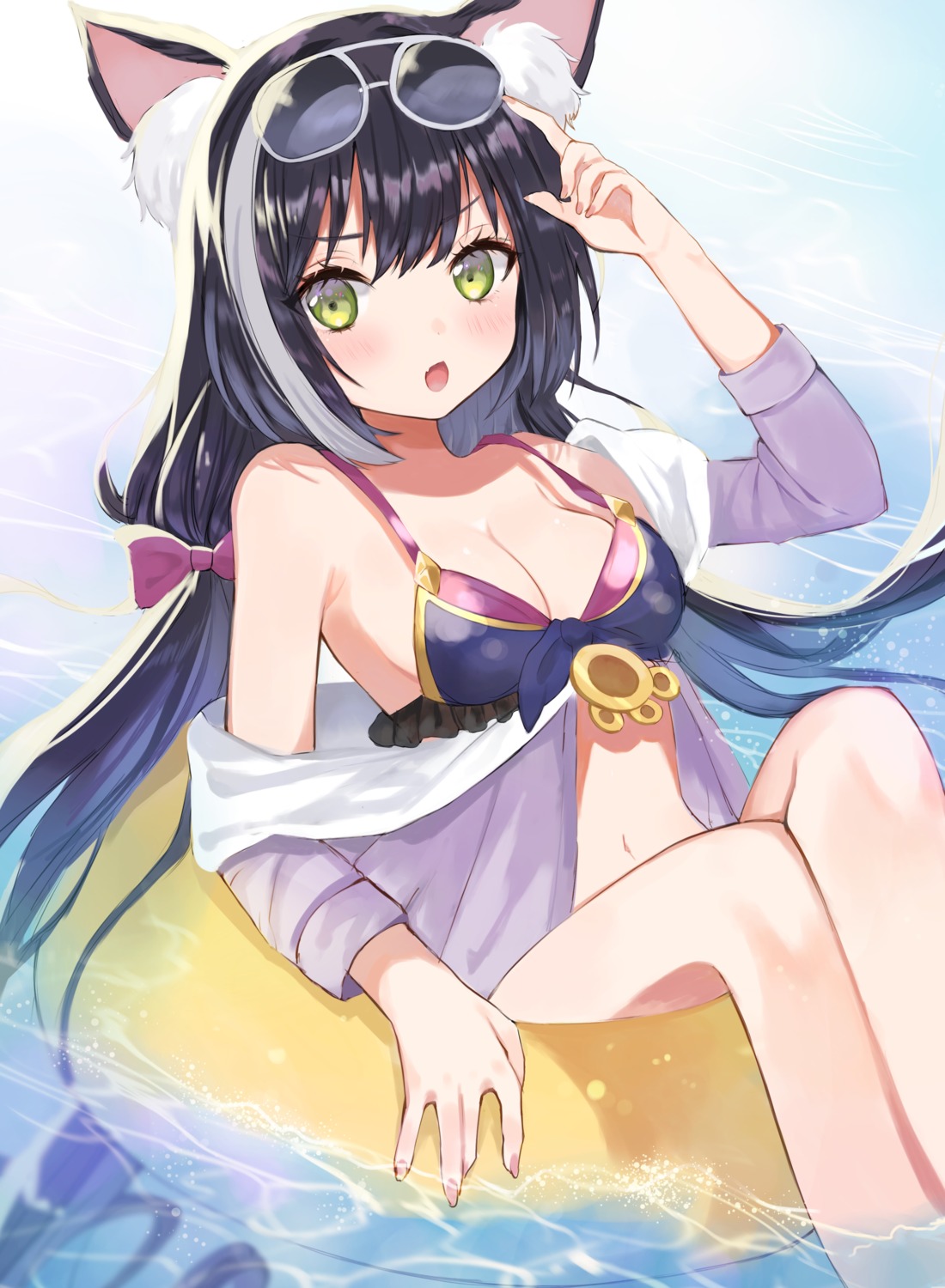 animal_ears, bikini, karyl_(princess_connect), megane, nekomimi, open_shirt, princess_connect!, princess_connect!_re:dive