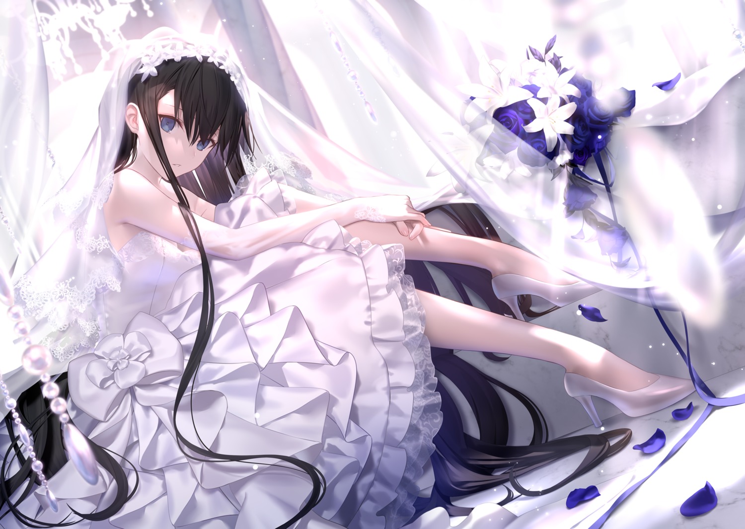 dress, heels, mashima_saki_(mashimasa), skirt_lift, wedding_dress