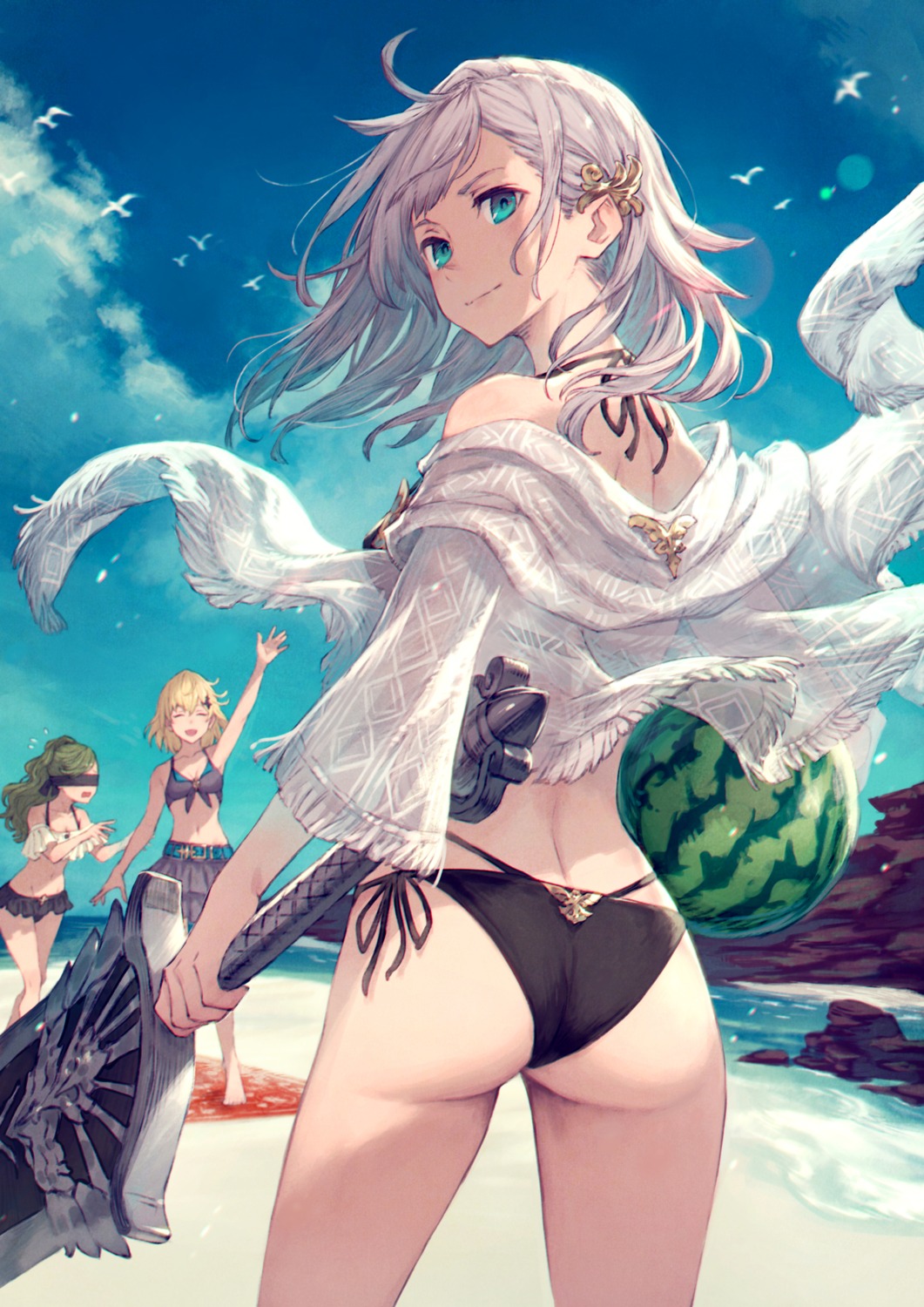 ass, bikini, kusano_shinta, swimsuits, sword