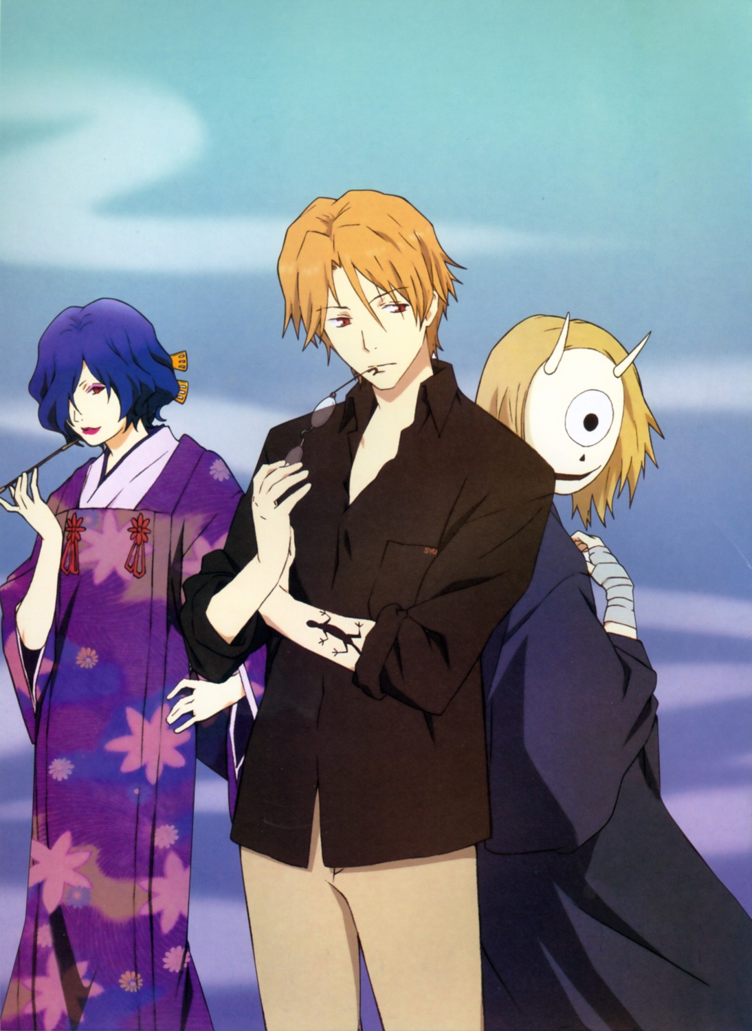 bandages, hiiragi, hinoe_(natsume_yuujinchou), horns, kimono, megane, natori_shuuichi, natsume_yuujinchou