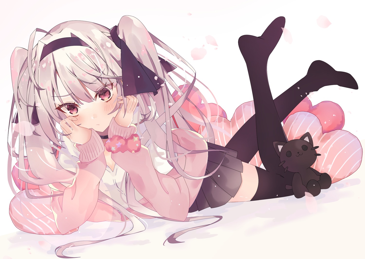 cleavage, seifuku, sweater, thighhighs, yuzuki_yugina08