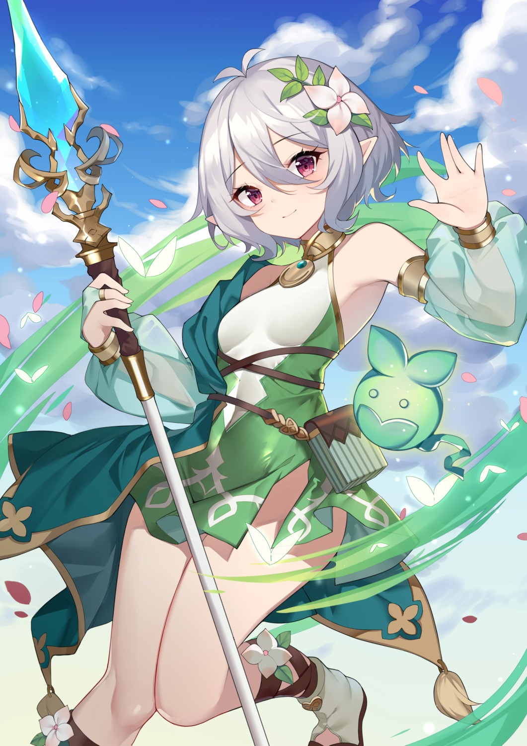 dress, kikistark, kokkoro, pointy_ears, princess_connect!, princess_connect!_re:dive, weapon