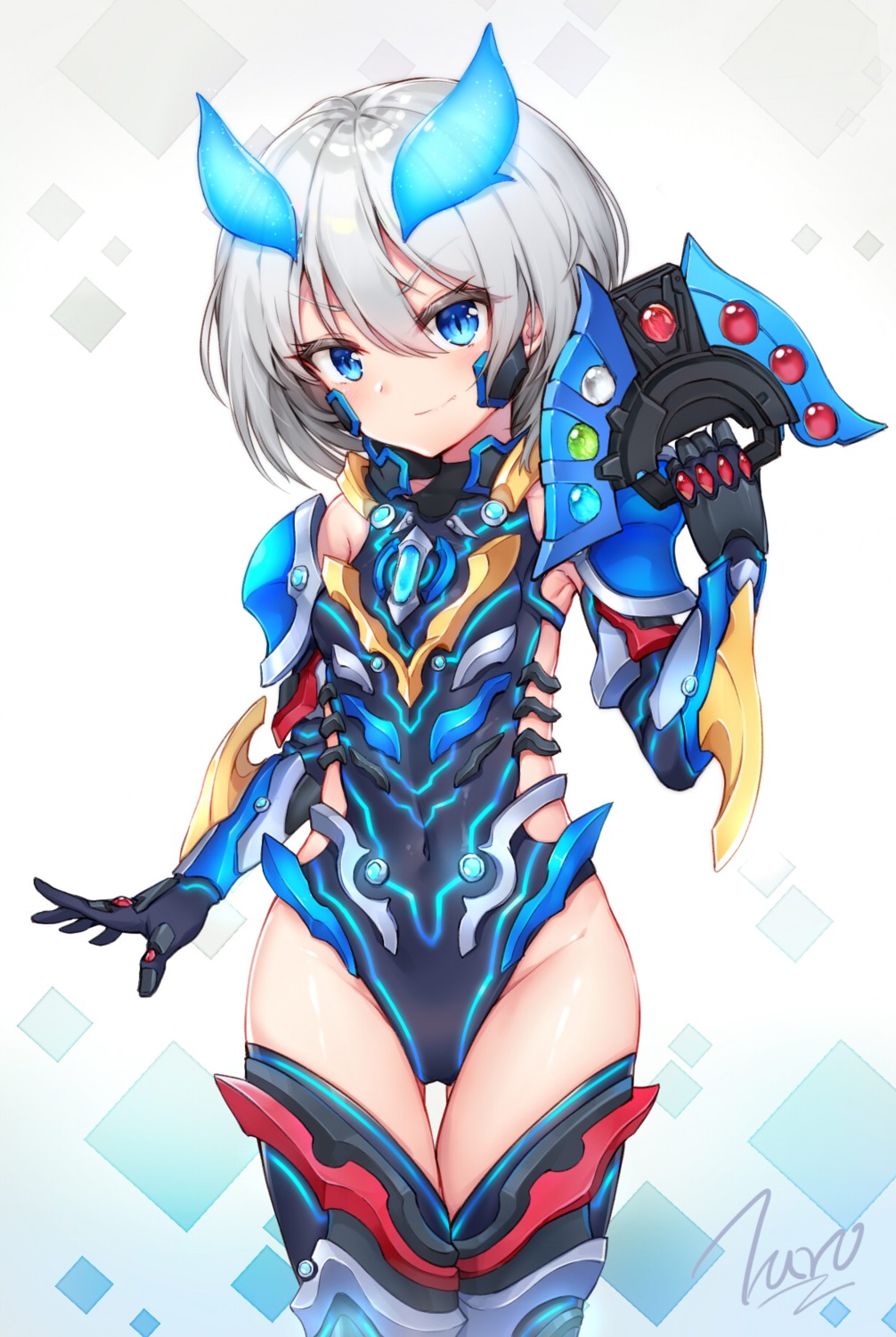 armor, bodysuit, horns, taro_(ultrataro), thighhighs