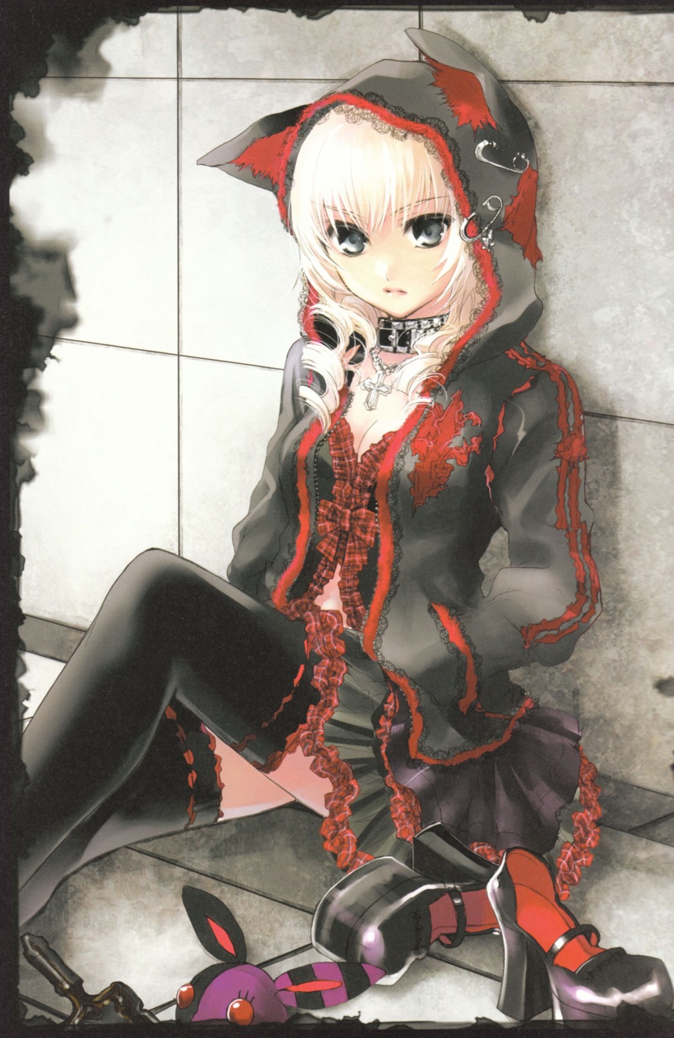 animal_ears, cleavage, gothic_lolita, kuramoto_kaya, lolita_fashion, nekomimi, pieces_of_the_world, thighhighs