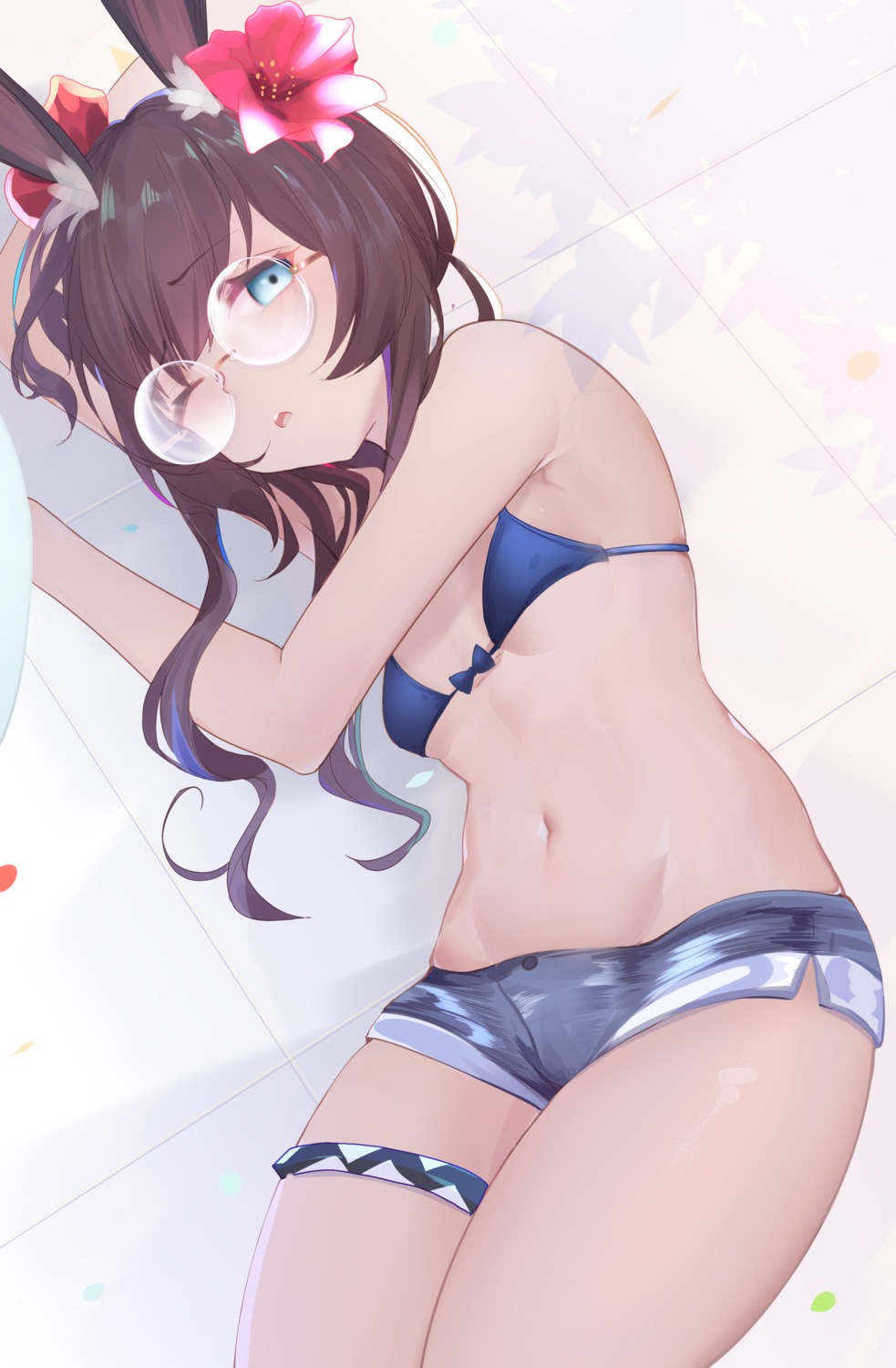 amiya_(arknights), animal_ears, arknights, artist_revision, bikini_top, bunny_ears, etoile, garter
