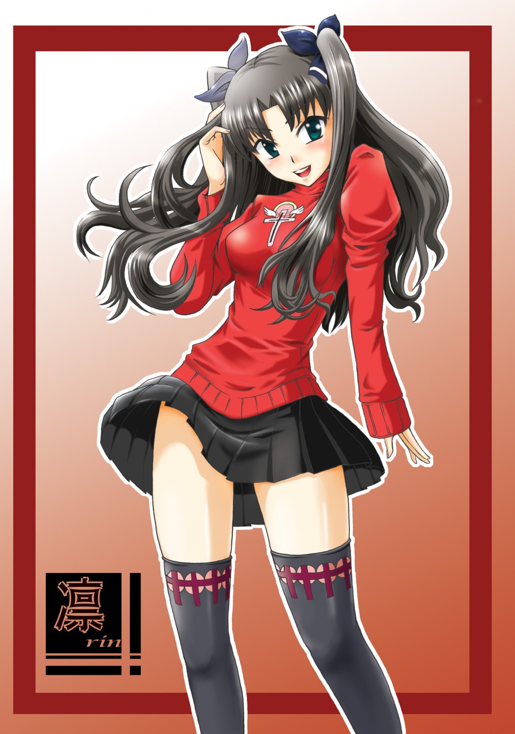 fate/stay_night, fujishima_shinnosuke, skirt_lift, thighhighs, toosaka_rin