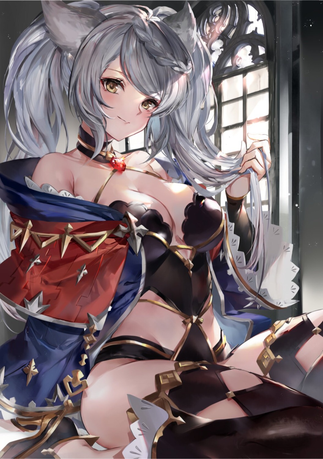 animal_ears, cleavage, fraux, granblue_fantasy, heels, hinahino, no_bra, thighhighs