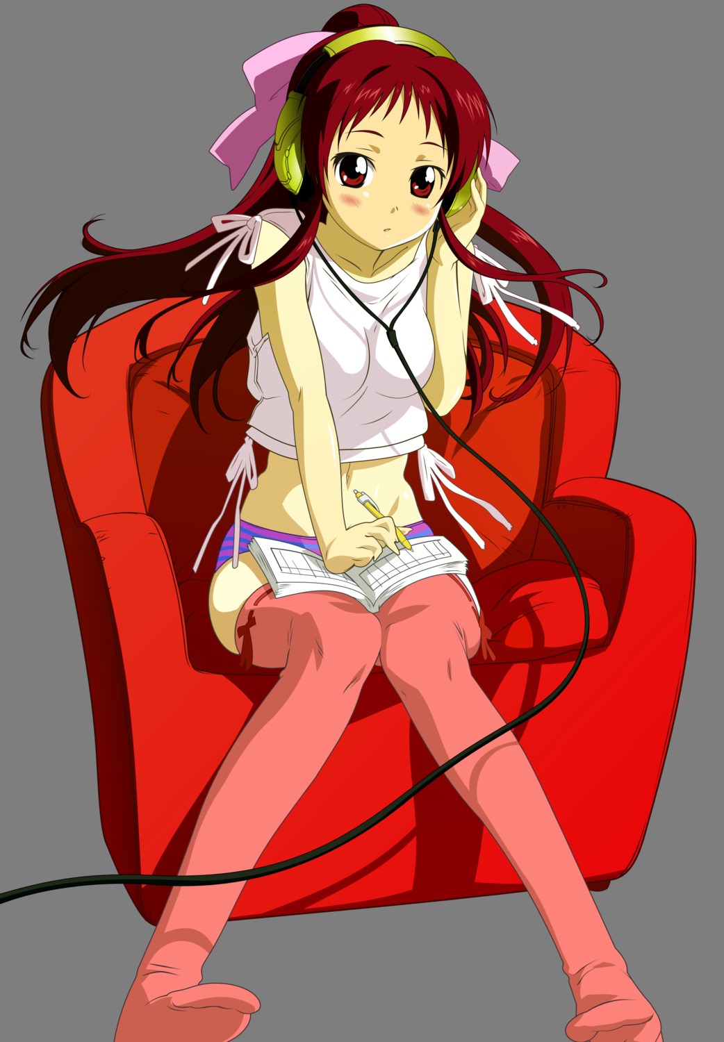 headphones, morioka_hideyuki, onda_aka, pantsu, rec, shimapan, thighhighs, transparent_png