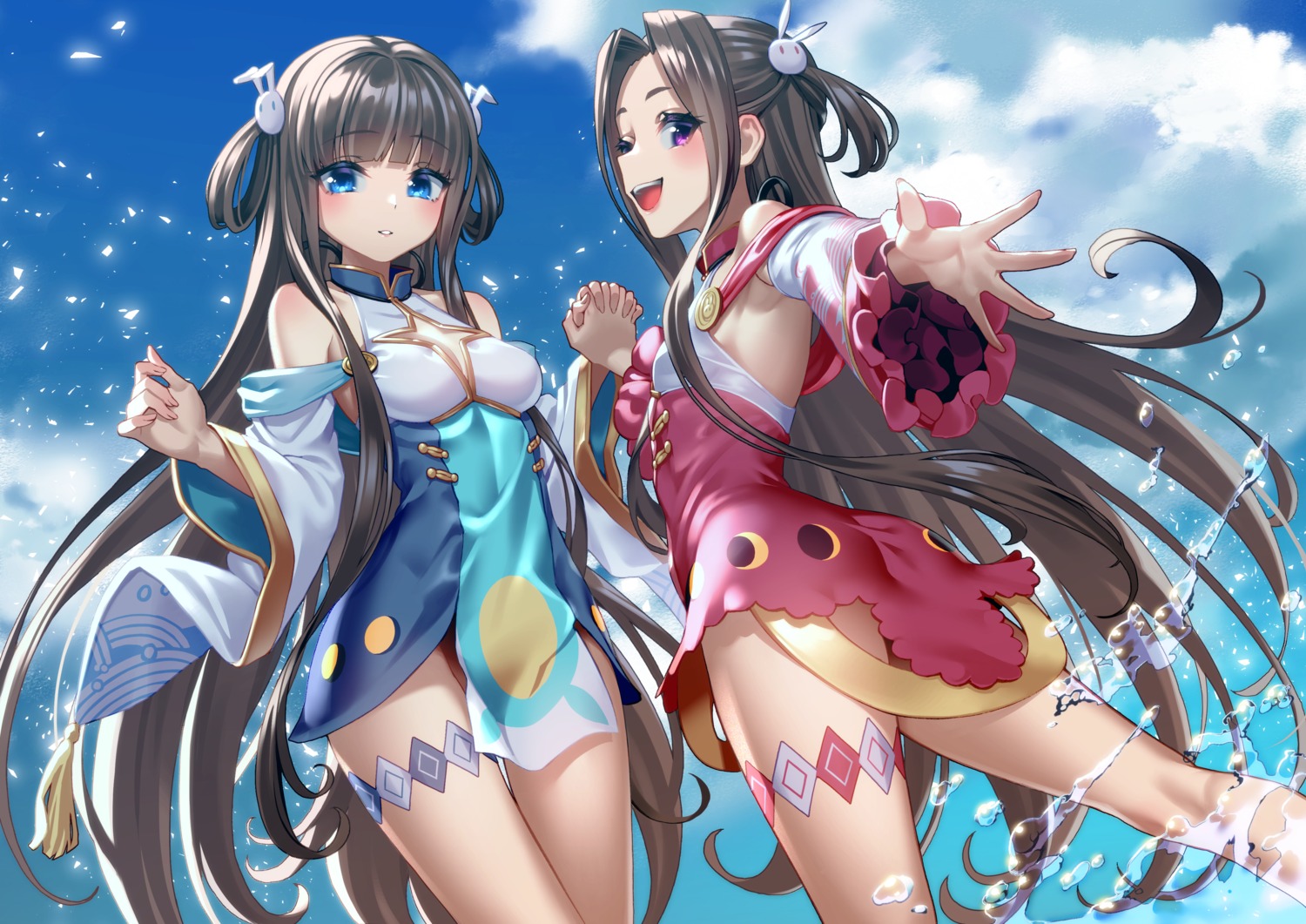 ass, blue_oath, garter, ning_hai_(blue_oath), ping_hai_(blue_oath), saruchitan, wet, yuri