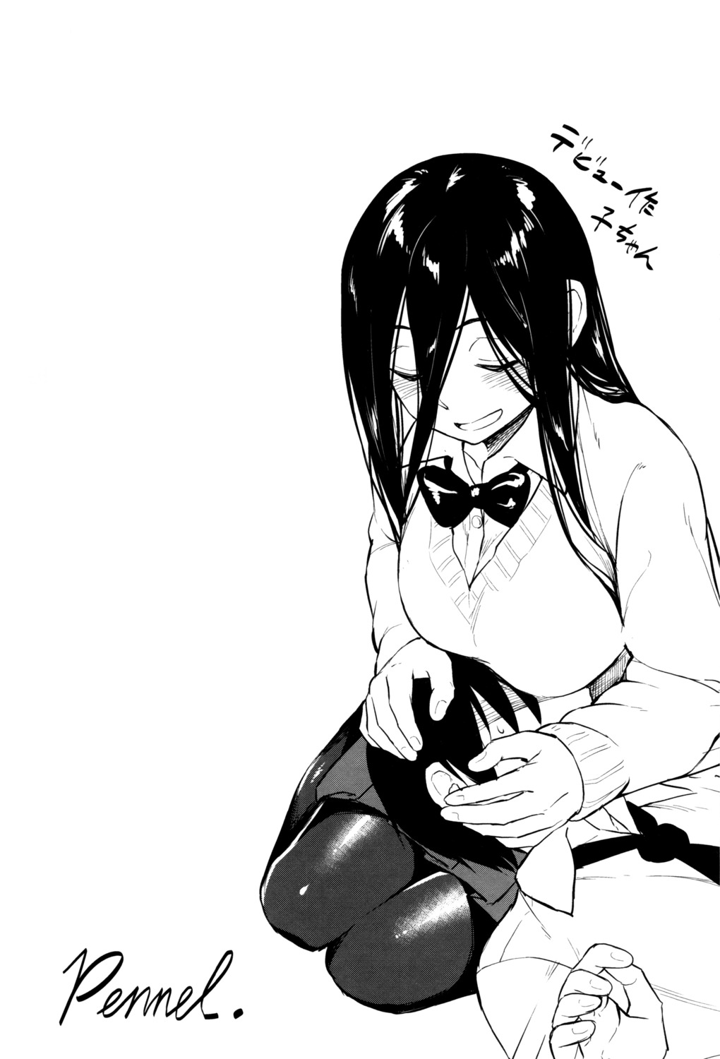 monochrome, nathaniel_pennel, pantyhose, seifuku, sweater