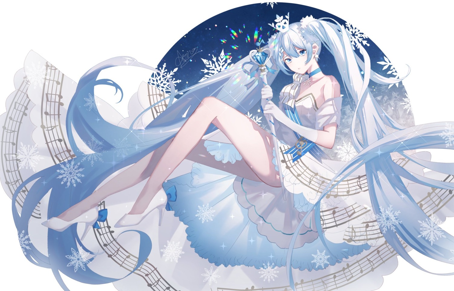 aono_99, dress, hatsune_miku, heels, skirt_lift, vocaloid, yuki_miku