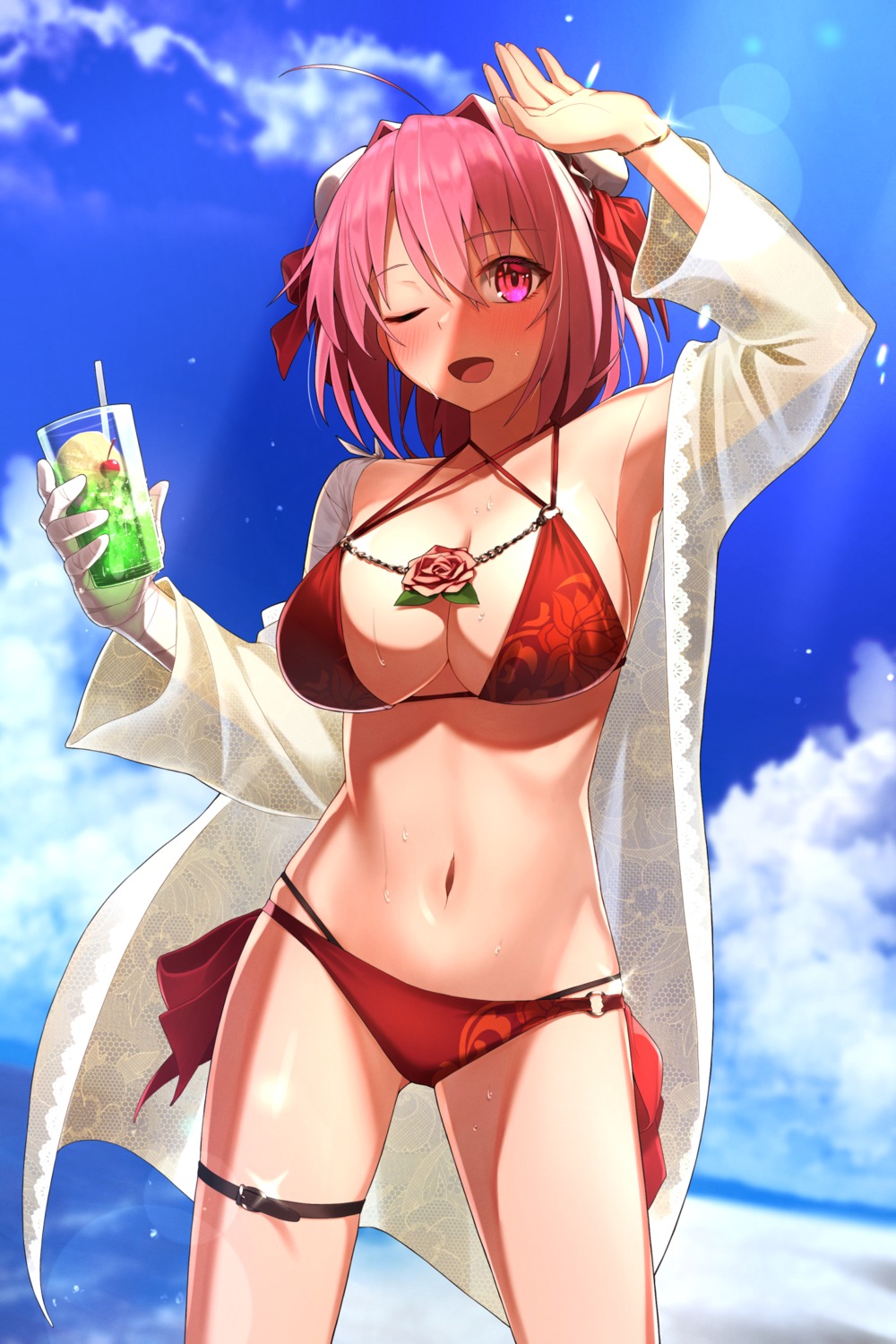 bikini, garter, greenkohgen, ibaraki_kasen, open_shirt, see_through, swimsuits, touhou