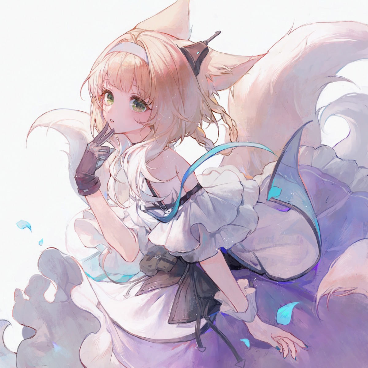 animal_ears, arknights, kitsune, matchin, skirt_lift, suzuran_(arknights), tail